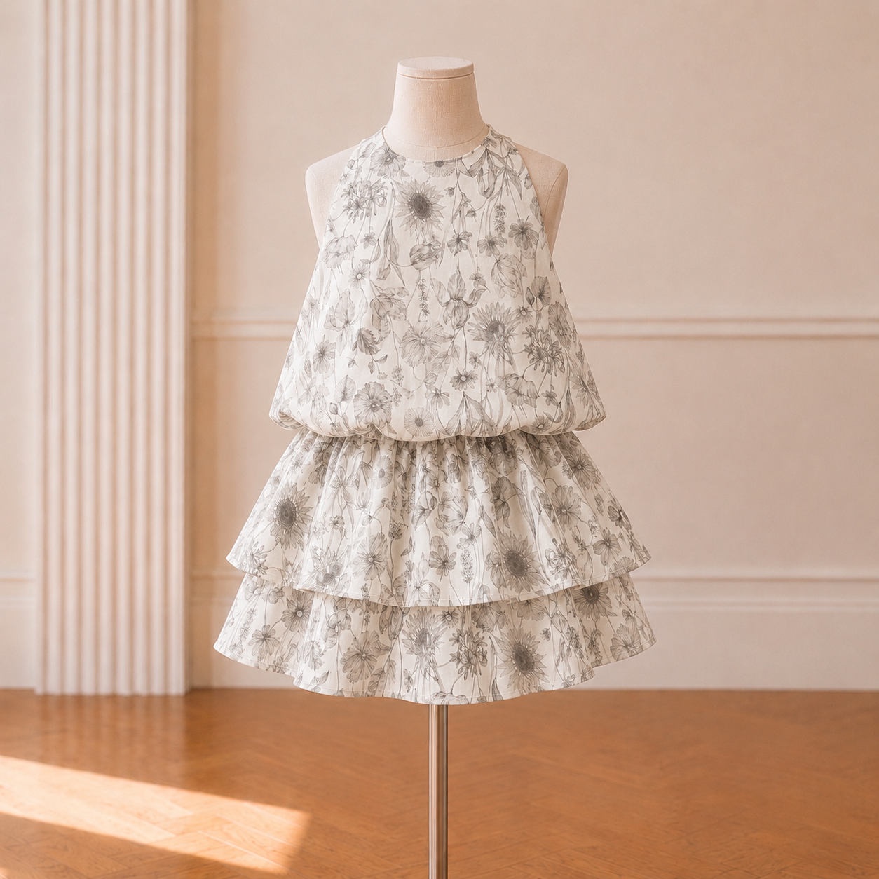 Antique Floral Two-Piece Set - grey