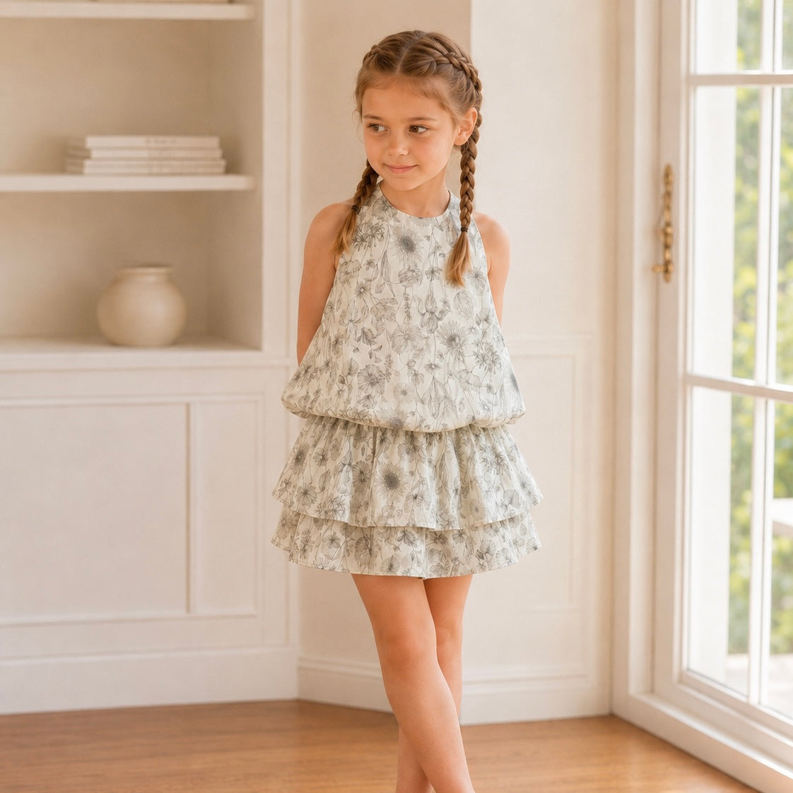 Antique Floral Two-Piece Set - grey