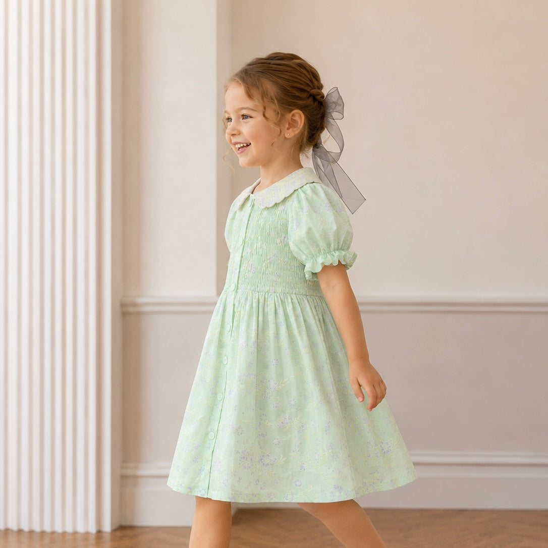 Mint Lilac Collar Embroidered A-Line Dress