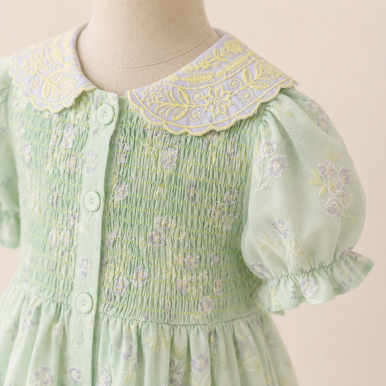 Mint Lilac Collar Embroidered A-Line Dress