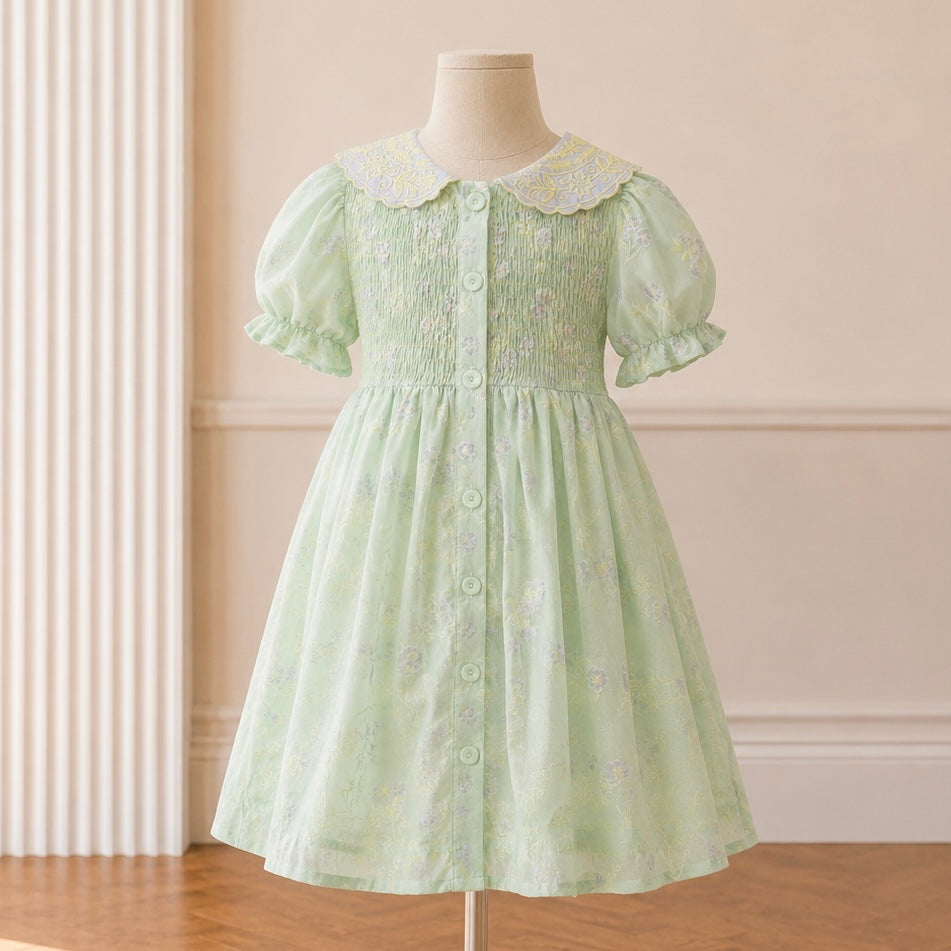 Mint Lilac Collar Embroidered A-Line Dress