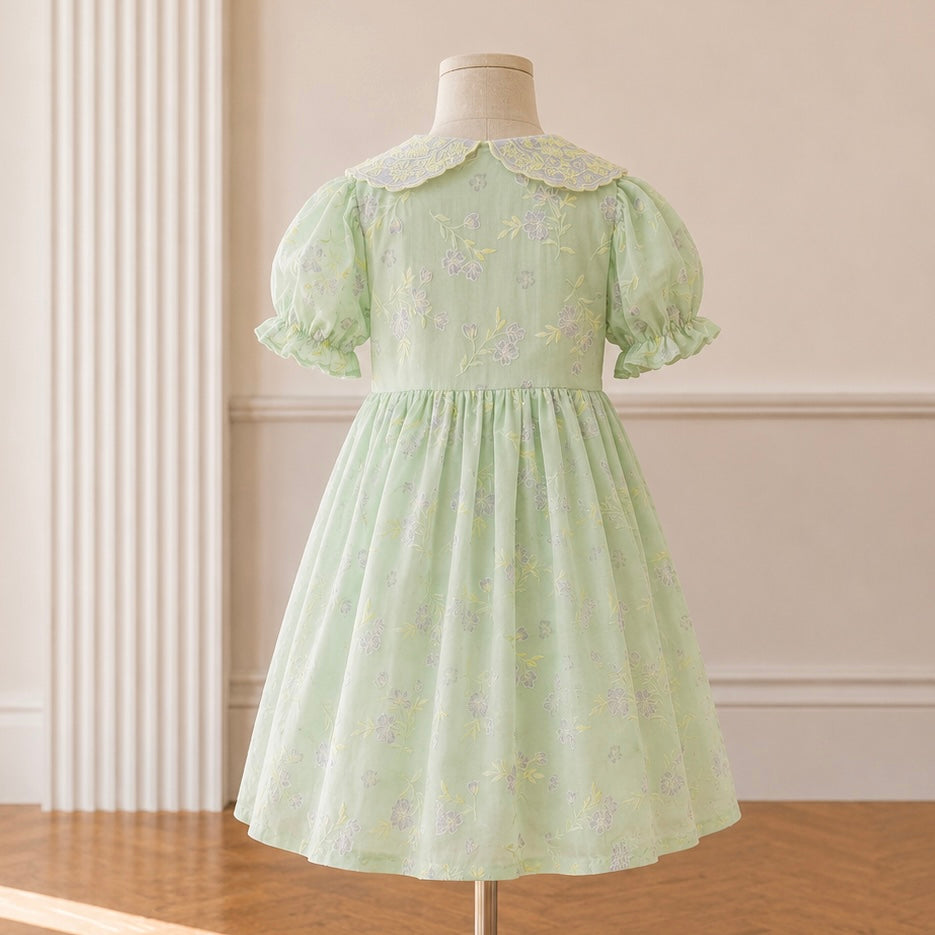 Mint Lilac Collar Embroidered A-Line Dress