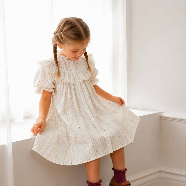 Green Floral Pattern Button A-Line Dress