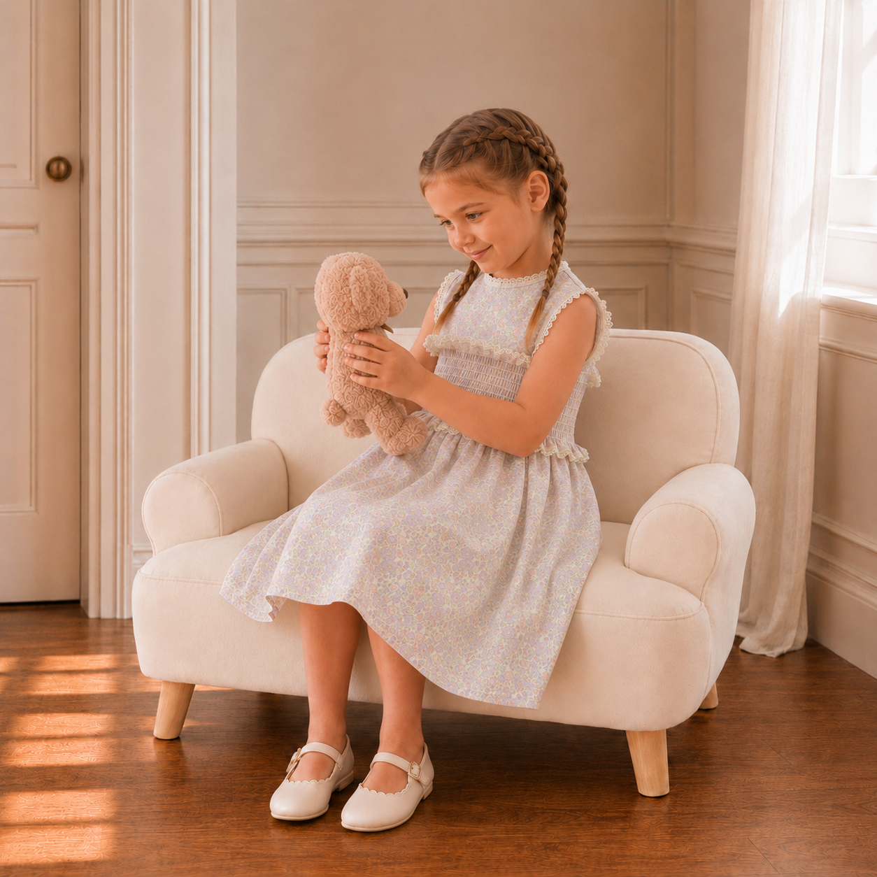 French Smocked Floral Dress