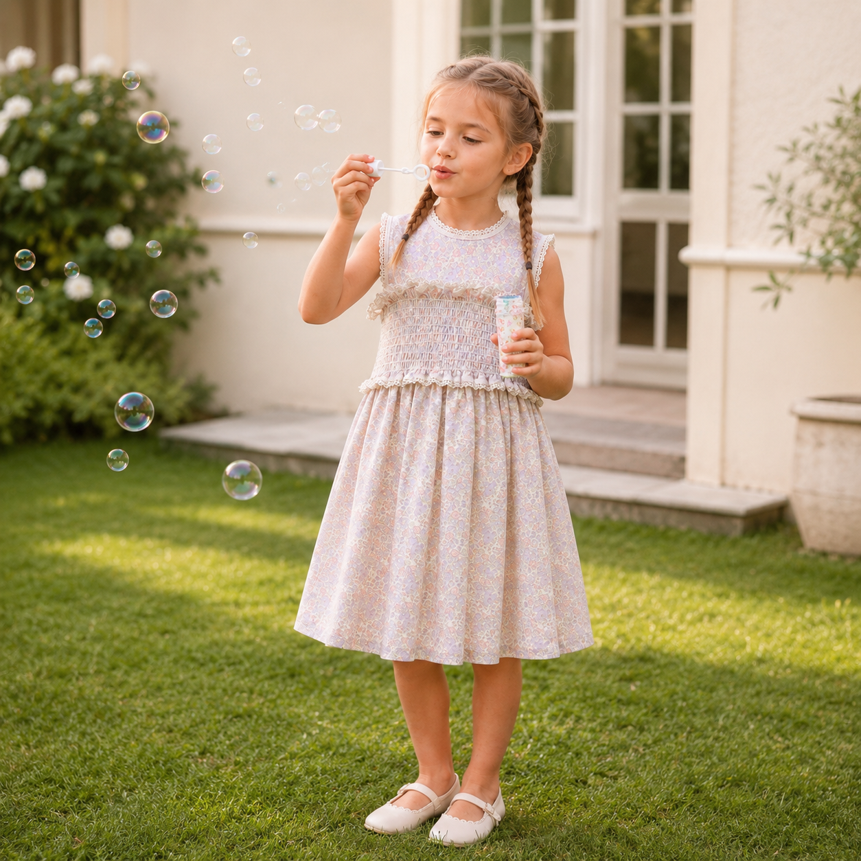 French Smocked Floral Dress
