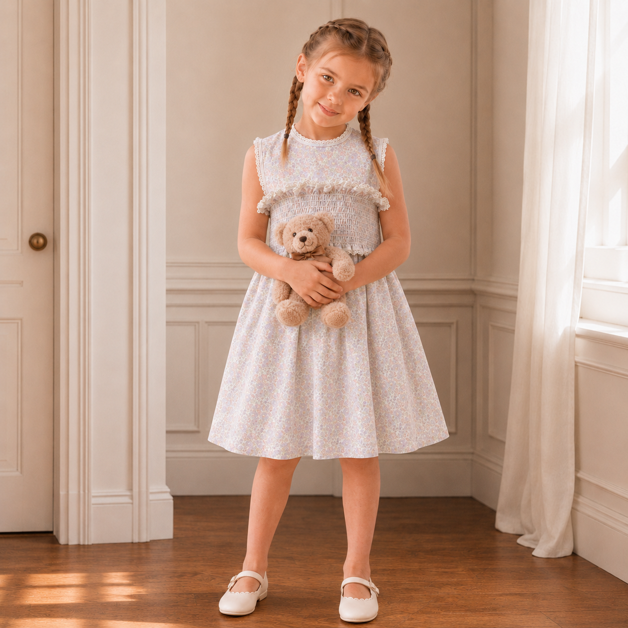 French Smocked Floral Dress