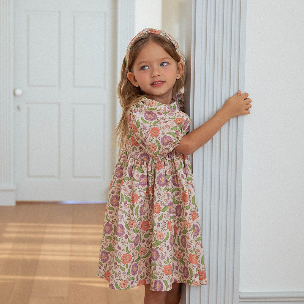 NOU NOU Freesia Floral A-Line Dress in Pink | cotton girls dress | Victoria Kids Wear