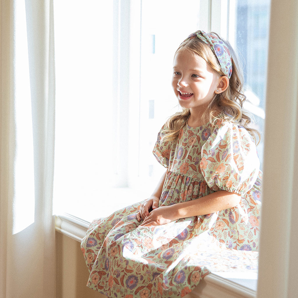 Child wearing NOU NOU Freesia Floral A-Line Dress in Mint