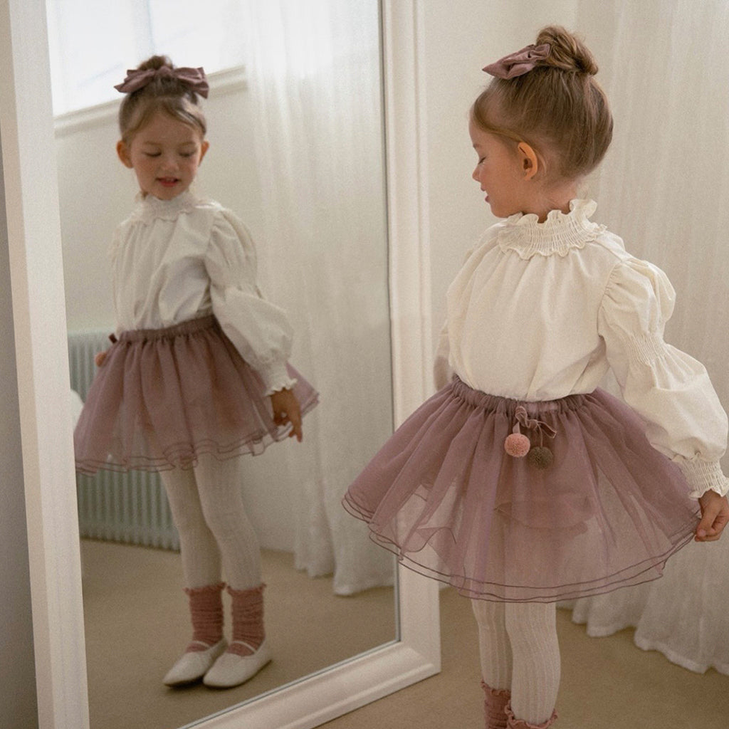 Child wearing NOU NOU Rose Pintuck Cotton Blouse in White