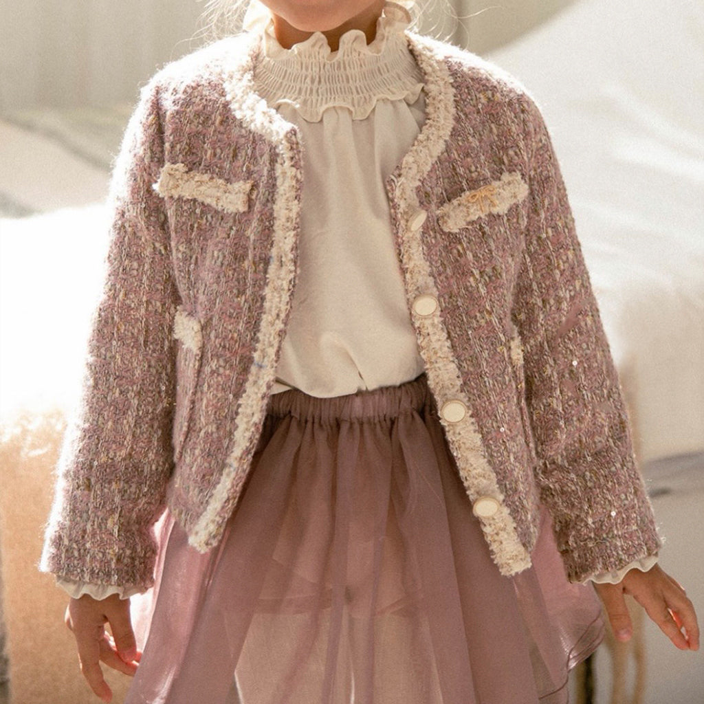 NOU NOU The classic tweed little lady jacket Pink – girls top alternate view