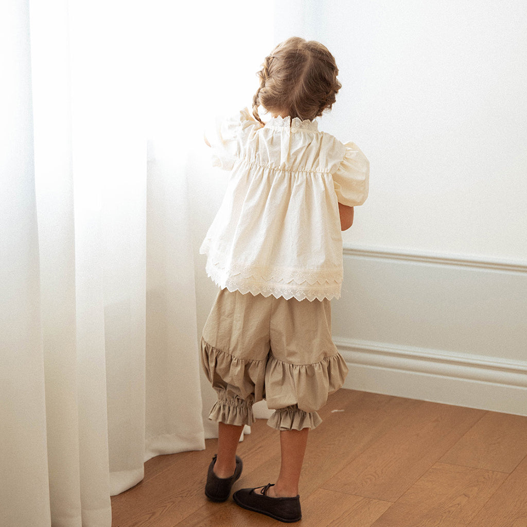 NOU NOU Judy Wide-Leg Cotton Pants Khaki Beige – girls bottom alternate view
