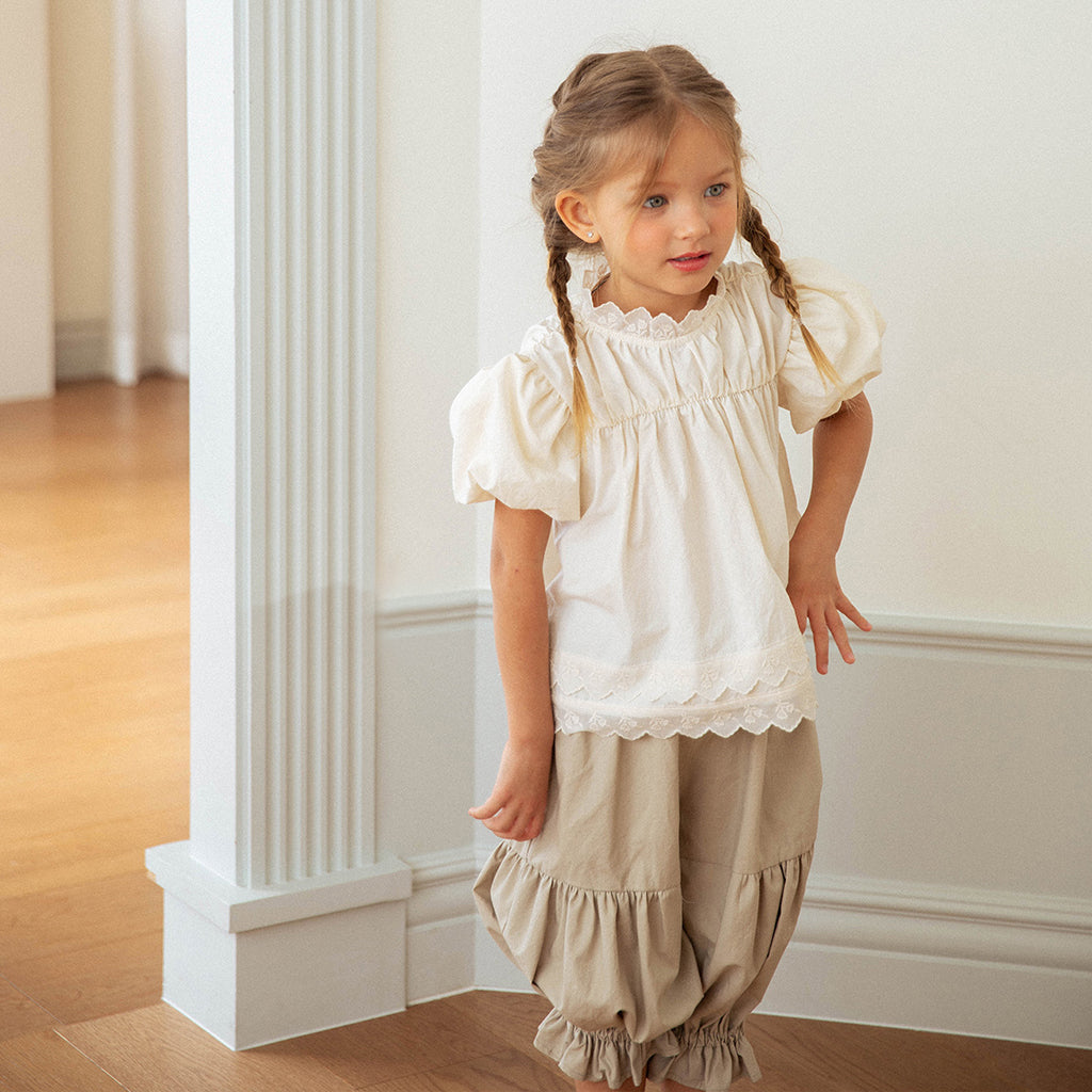 Judy Wide-Leg Cotton Pants - Khaki Beige