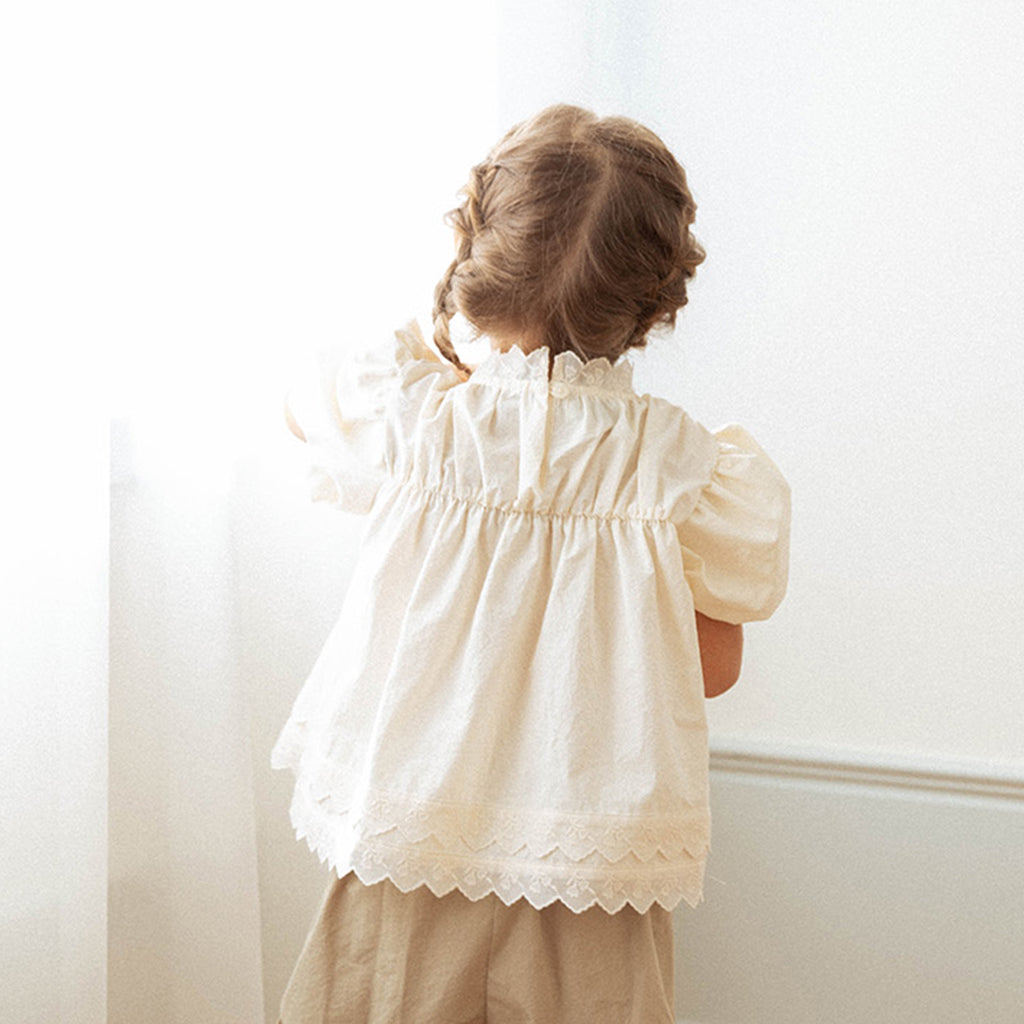 NOU NOU Mignon Puff Sleeve Lace Blouse Natural – girls top alternate view