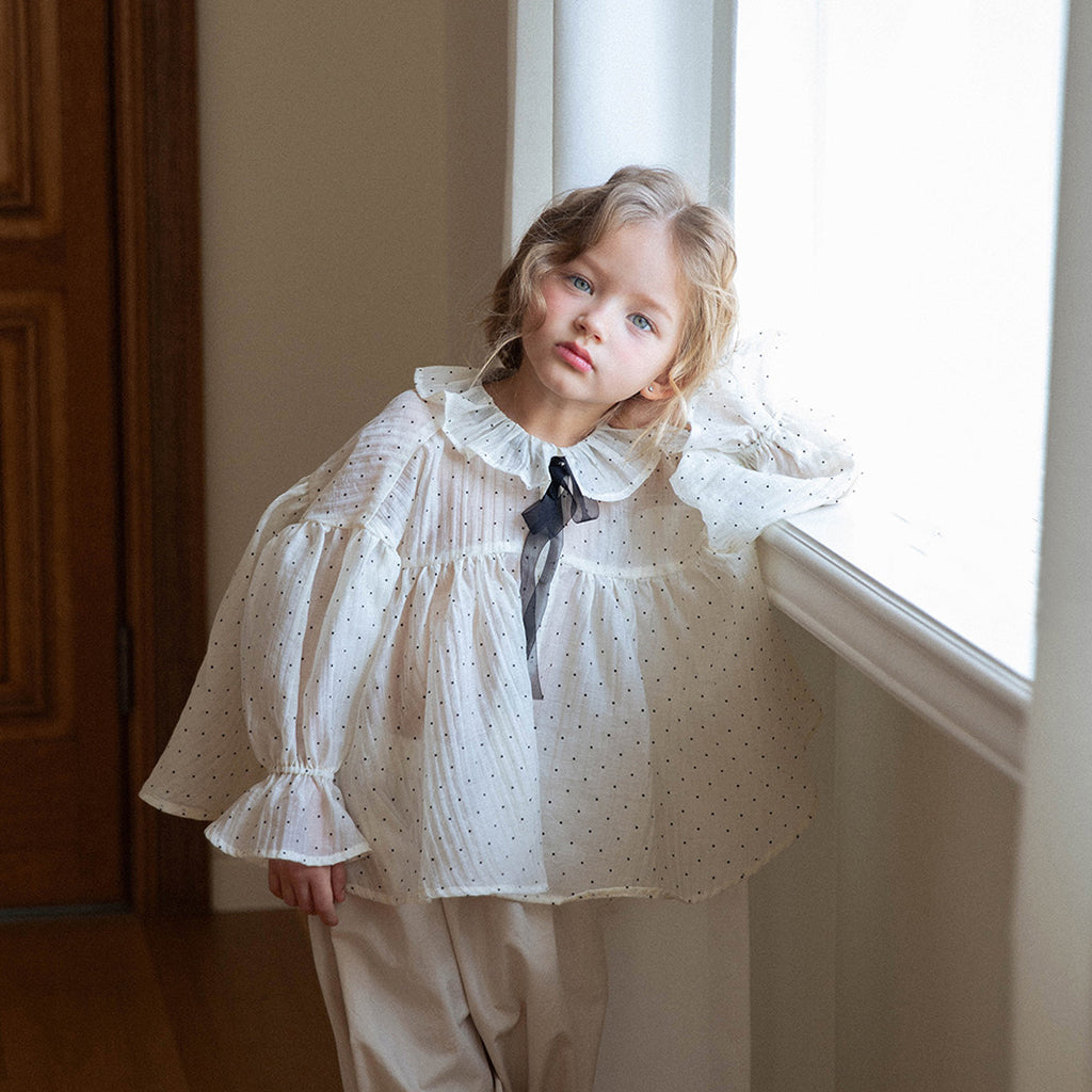 NOU NOU Dot Sheer Layered Blouse in Ivory | tencel-nylon girls top | Victoria Kids Wear