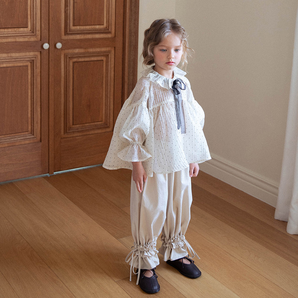 NOU NOU Spring Smocked Waist Pants in Light Beige | cotton girls bottom | Victoria Kids Wear