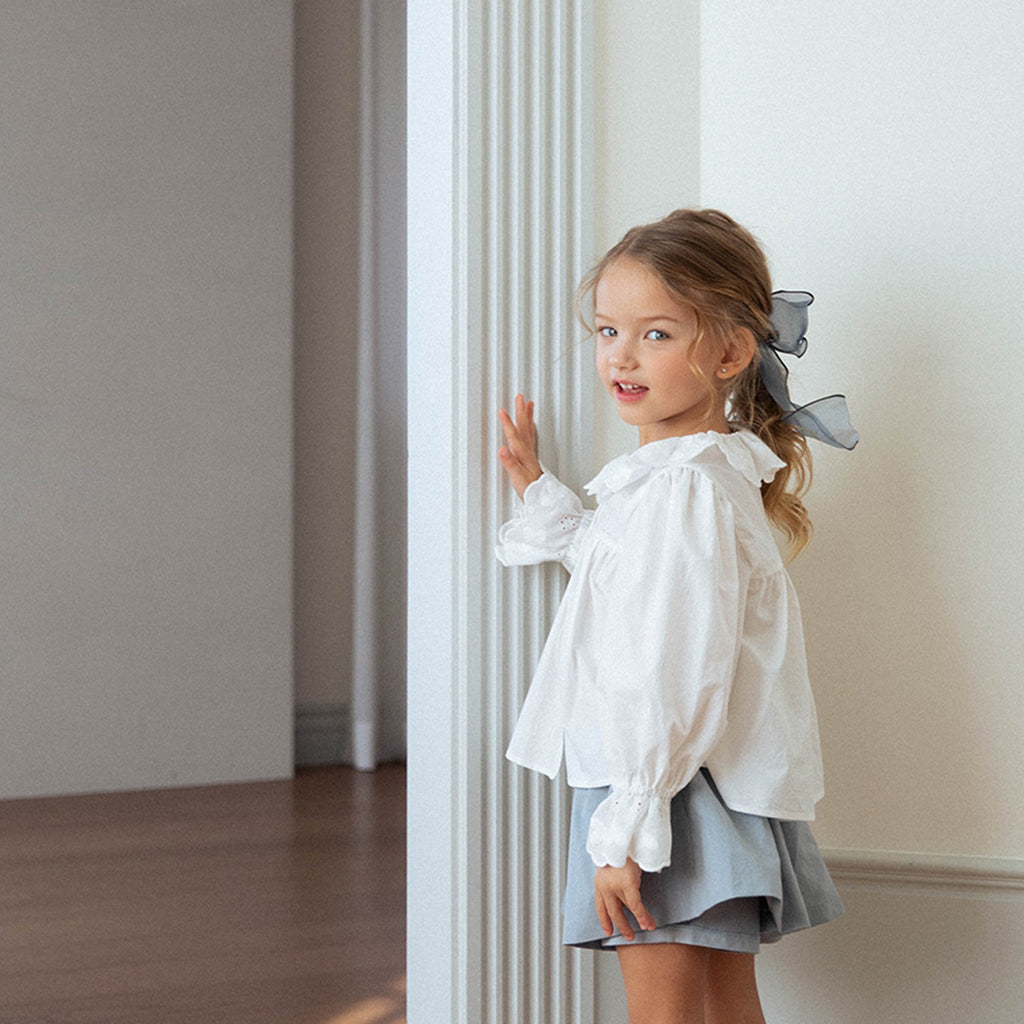 Child wearing NOU NOU Olive Linen Relaxed Blouse in Ivory