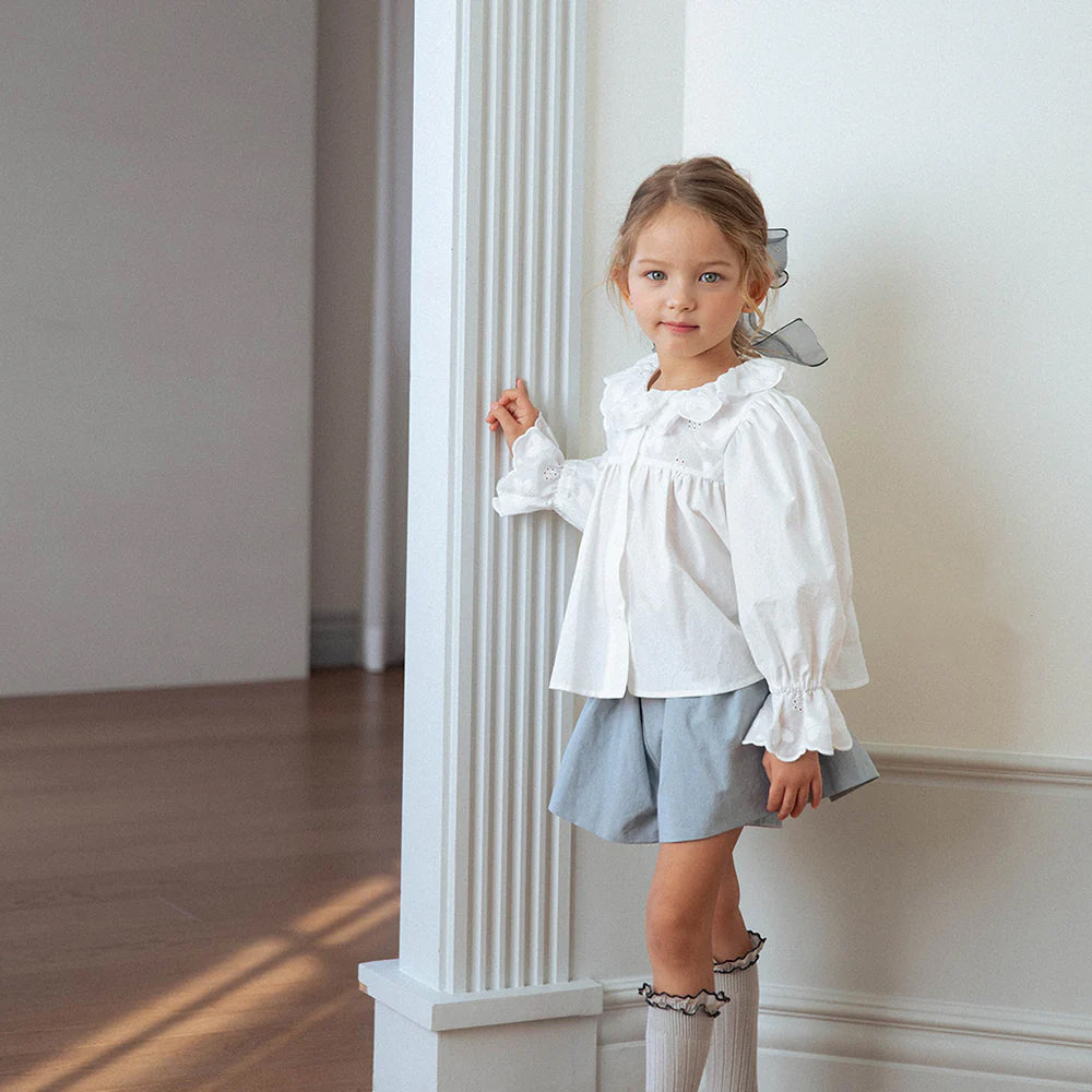 NOU NOU Olive Linen Relaxed Blouse Ivory – girls top alternate view