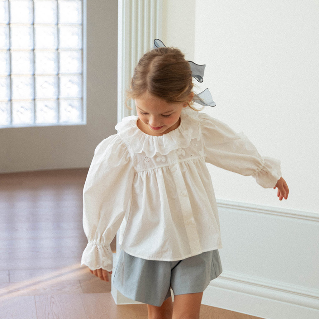 Child wearing NOU NOU Miu Wide Culotte Shorts in Blue