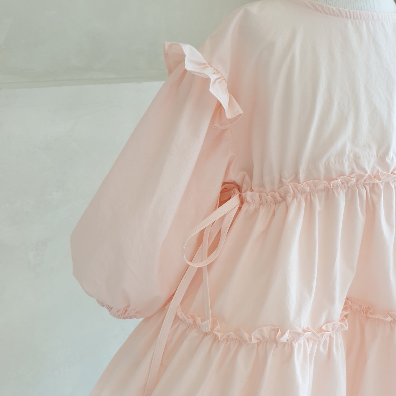 Eclair Eva Tiered Puff Sleeve Dress Pink – girls dress close-up detail