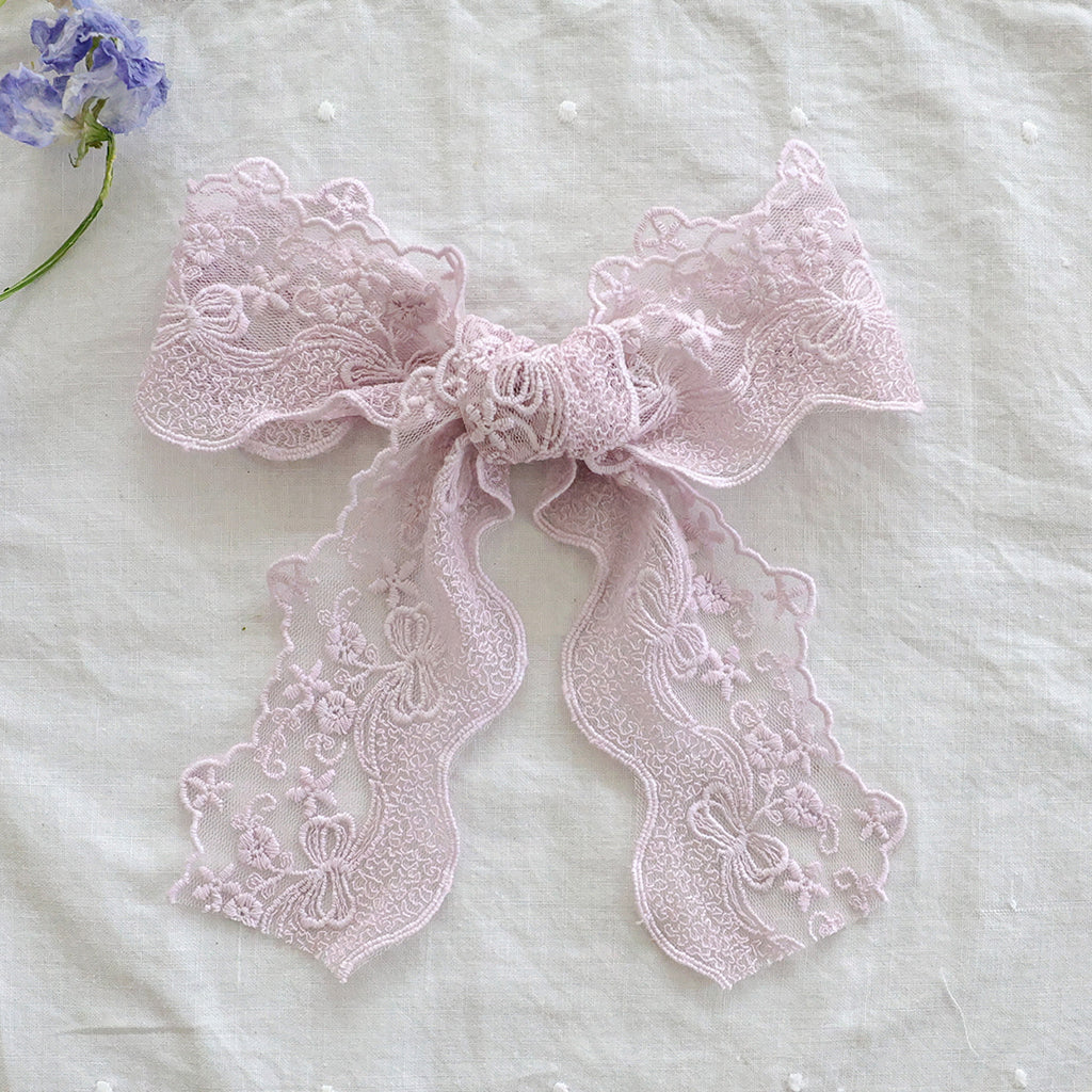 Puella Flo Madeline Ribbon Hair Clip Pink – girls hair accessory close-up detail