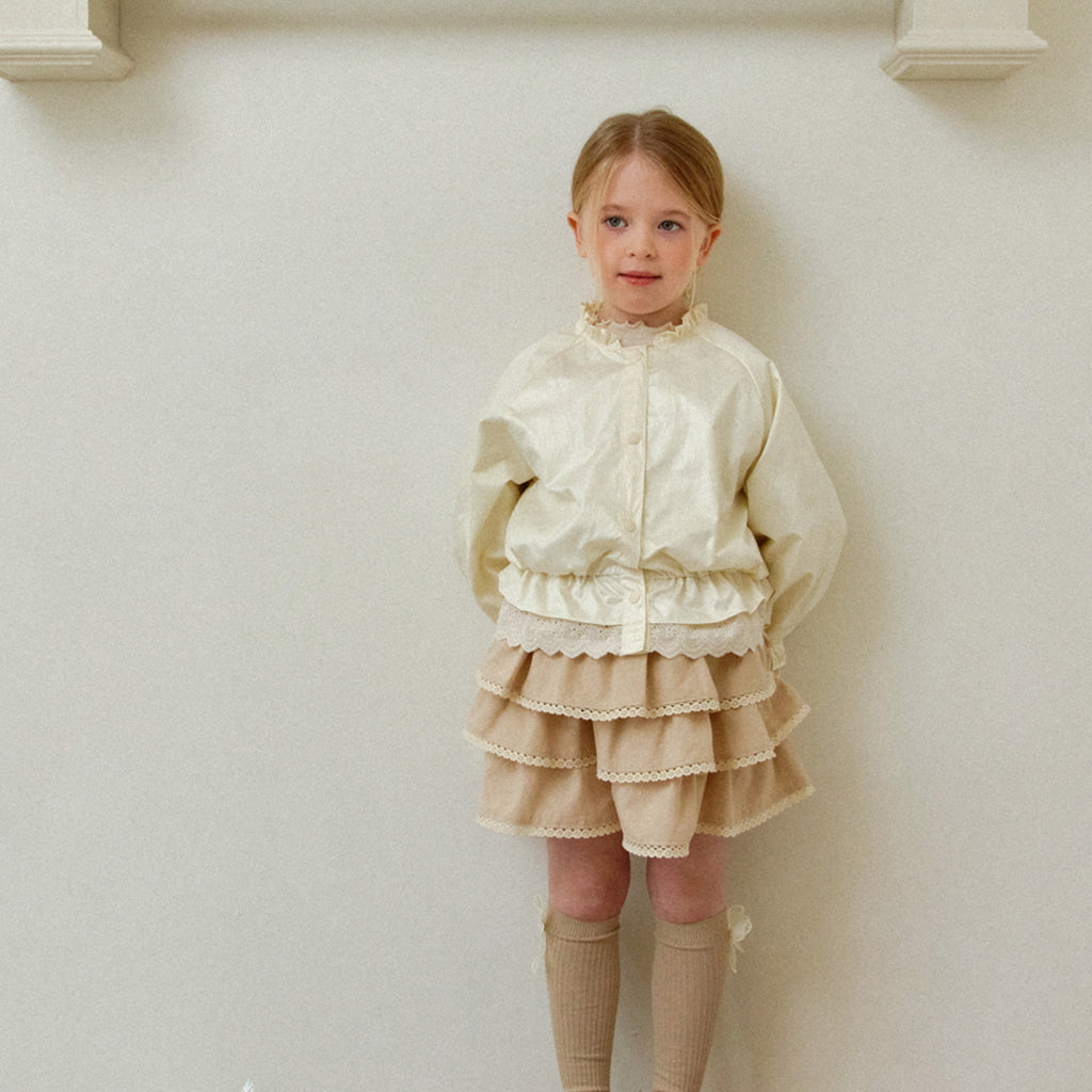 ROA Ruffle Trim Windbreaker Jacket Cream – girls top alternate view