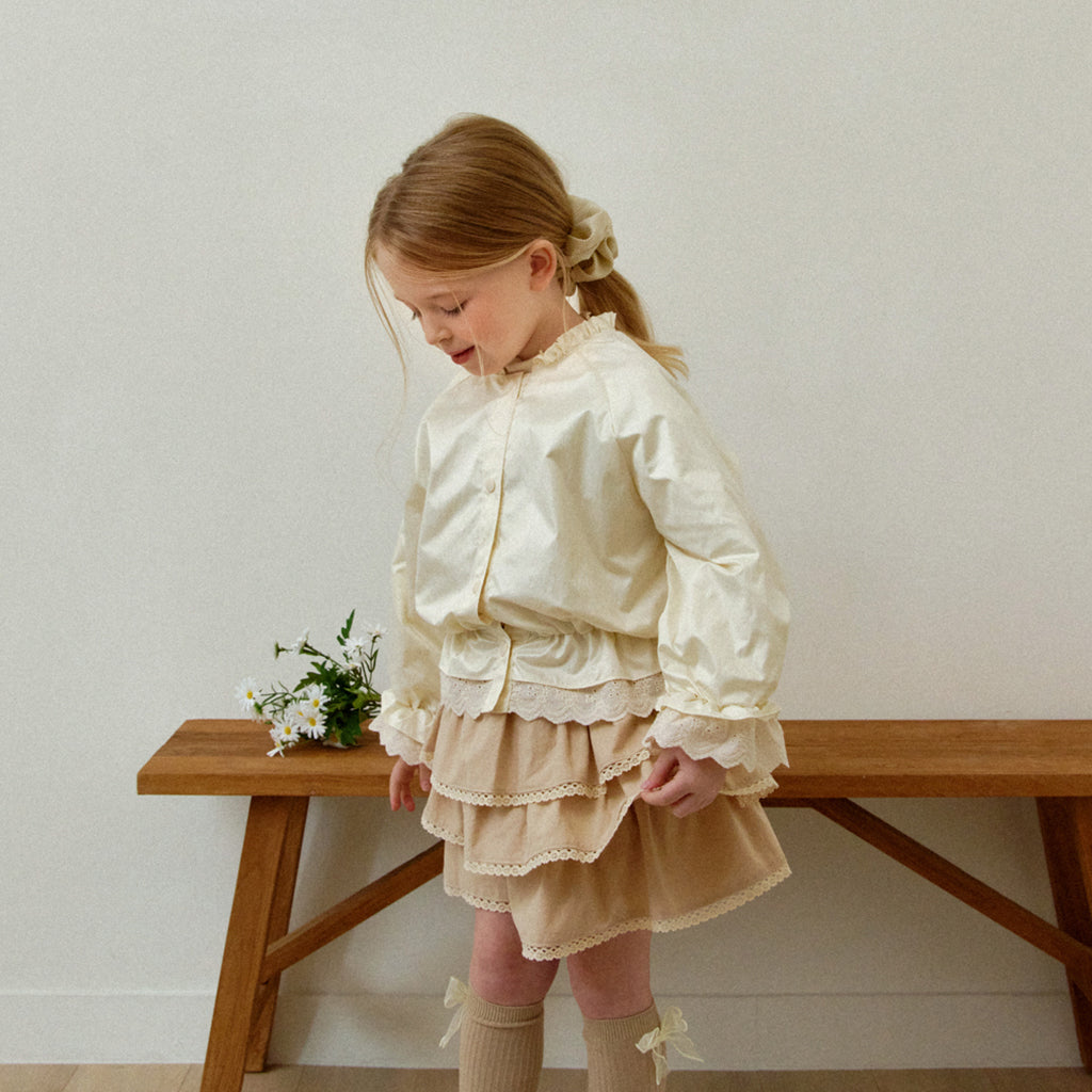 Ruffle Trim Windbreaker Jacket - Cream