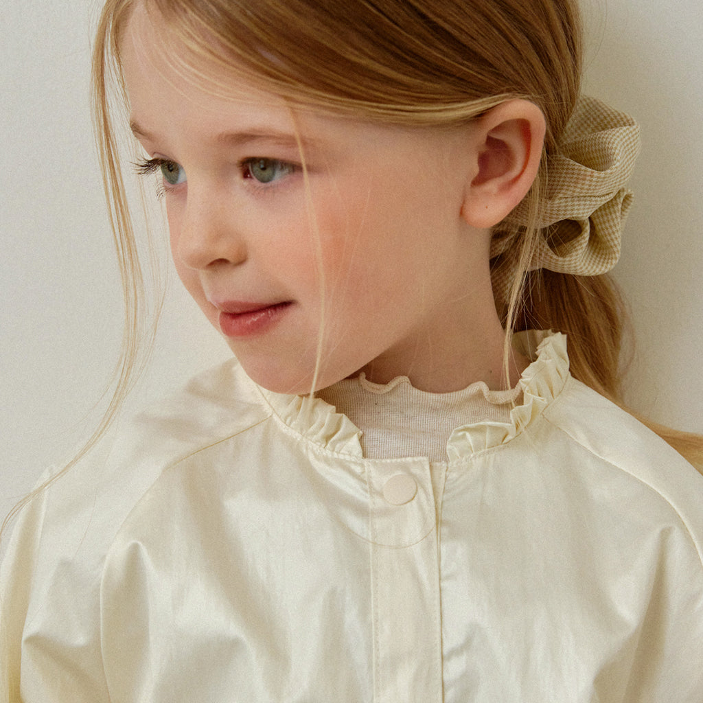 ROA Ruffle Trim Windbreaker Jacket Cream – girls top close-up detail