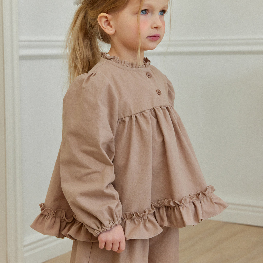 Child wearing ROA Square Frill Coord Set in Brown