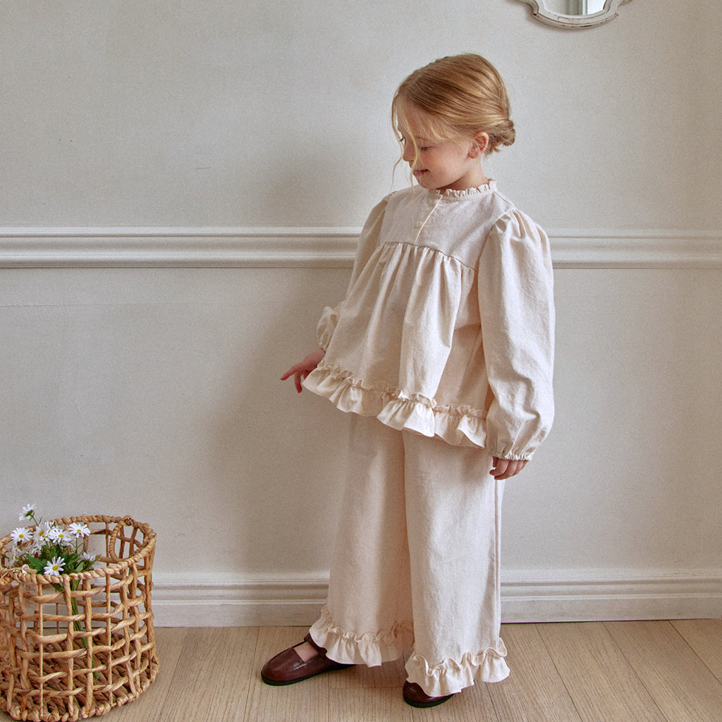 ROA Square Frill Coord Set in Cream | cotton girls matching set | Victoria Kids Wear