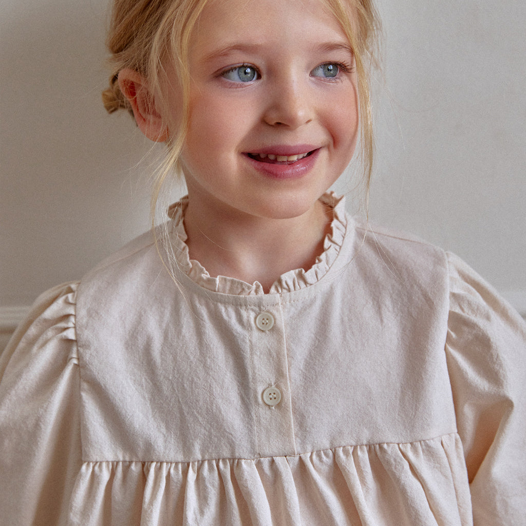 ROA Square Frill Coord Set Cream – girls matching set close-up detail