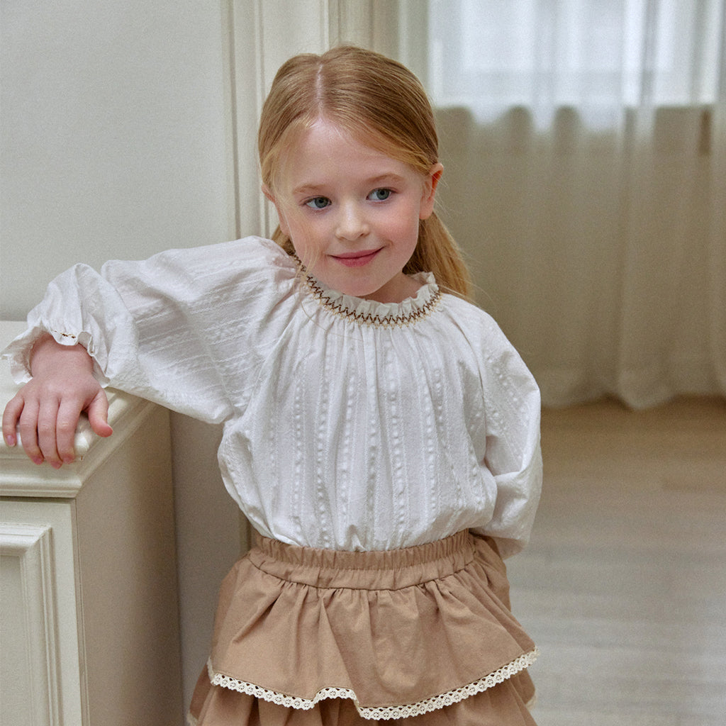 ROA Smocked Floral Print Blouse in Ivory | cotton girls top | Victoria Kids Wear