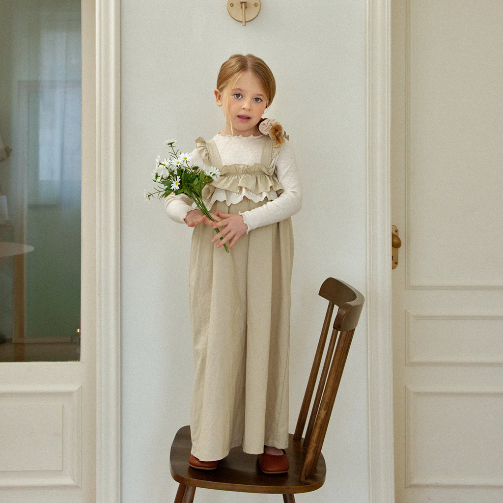 ROA Lace Frill Overalls Beige – girls dress alternate view