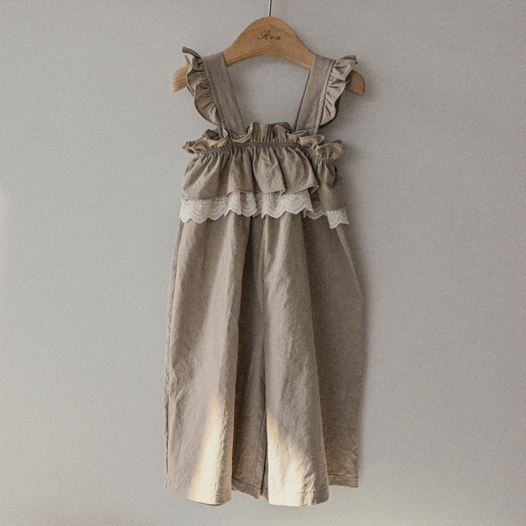 Lace Frill Overalls - Brown