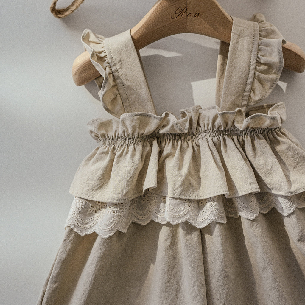 Lace Frill Overalls - Brown