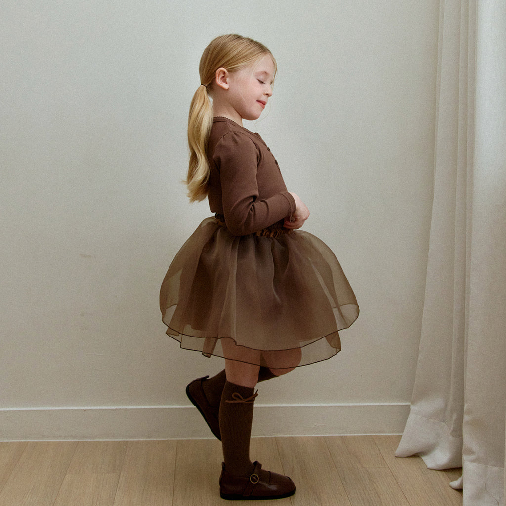 Child wearing ROA Ballet tutu double layer tulle in Brown
