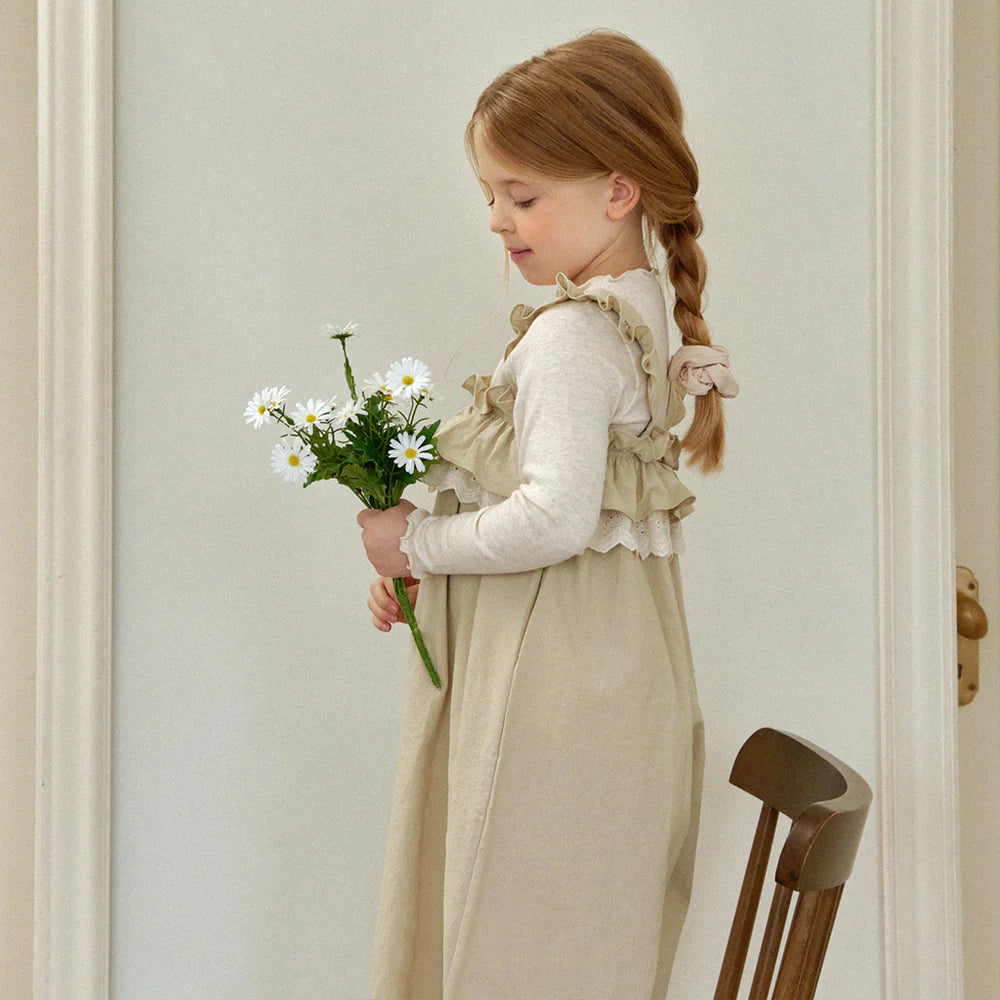 Lace Frill Overalls - Beige