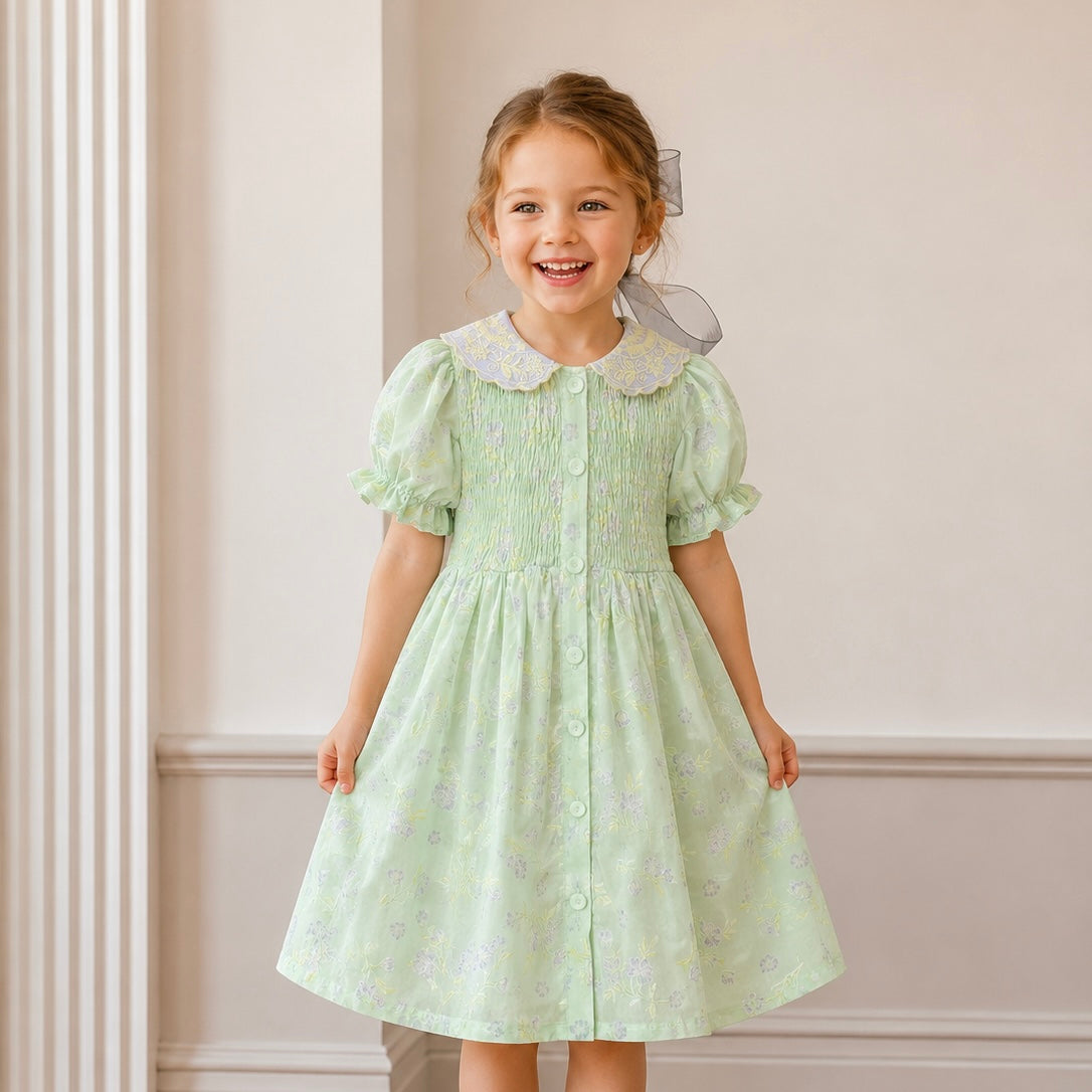 Mint Lilac Collar Embroidered A-Line Dress