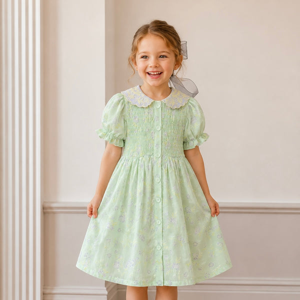 Mint Lilac Collar Embroidered A-Line Dress