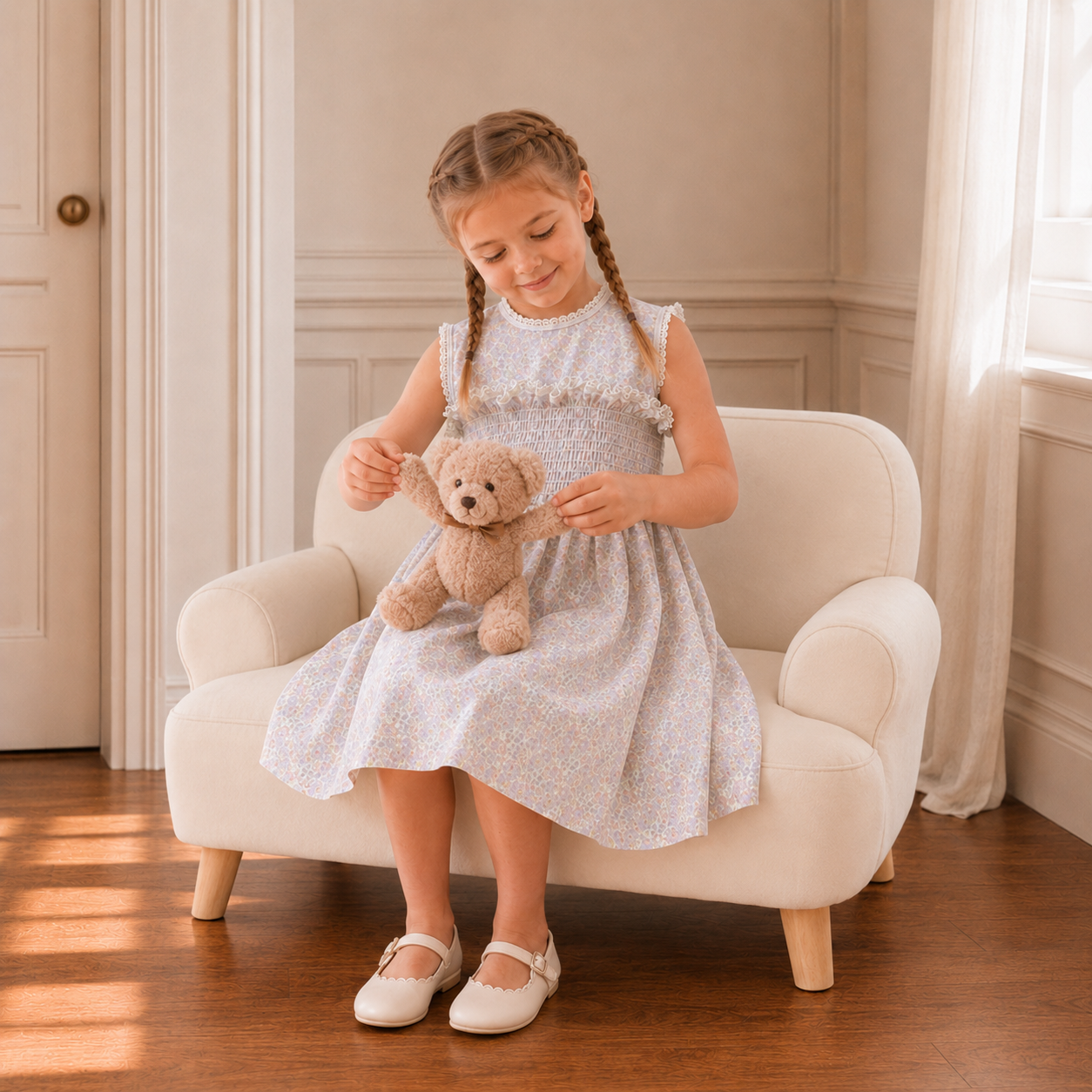 French Smocked Floral Dress