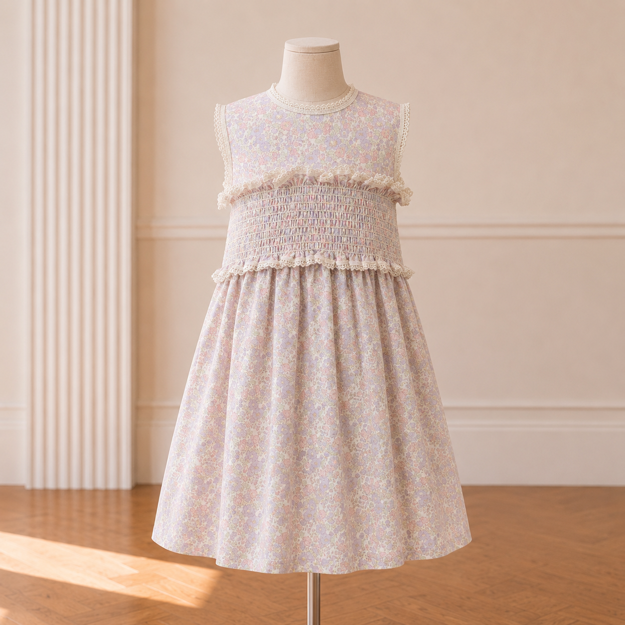 French Smocked Floral Dress