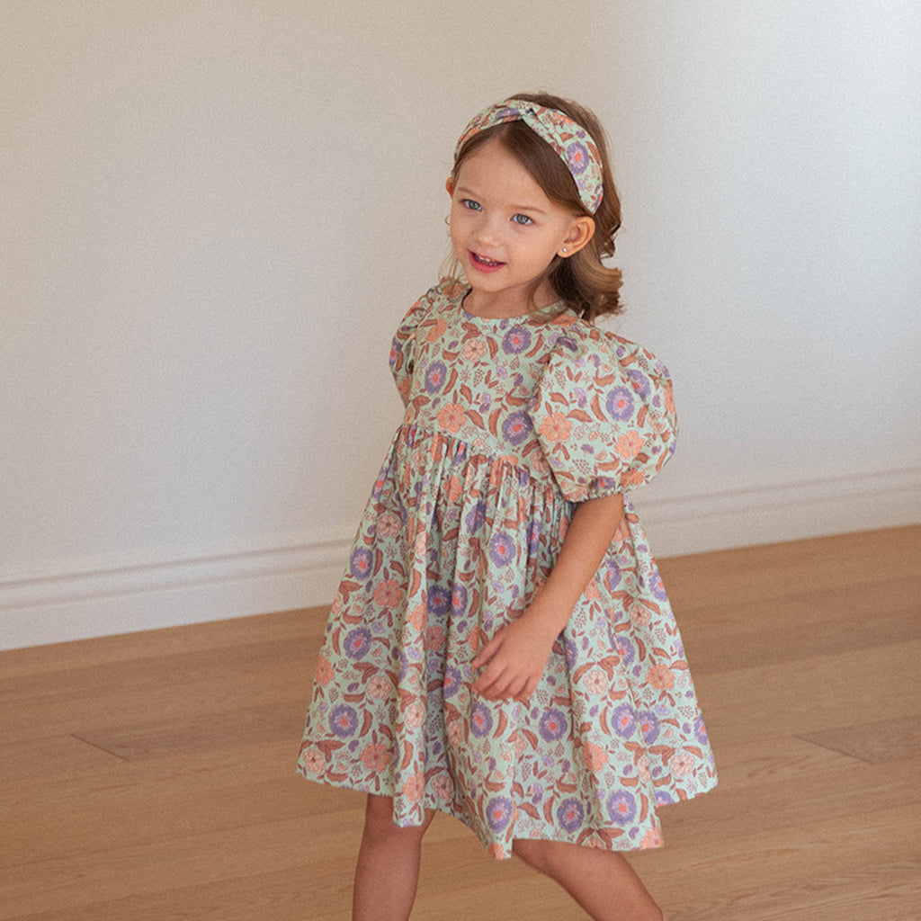 NOU NOU Freesia Floral A-Line Dress Mint – girls dress alternate view