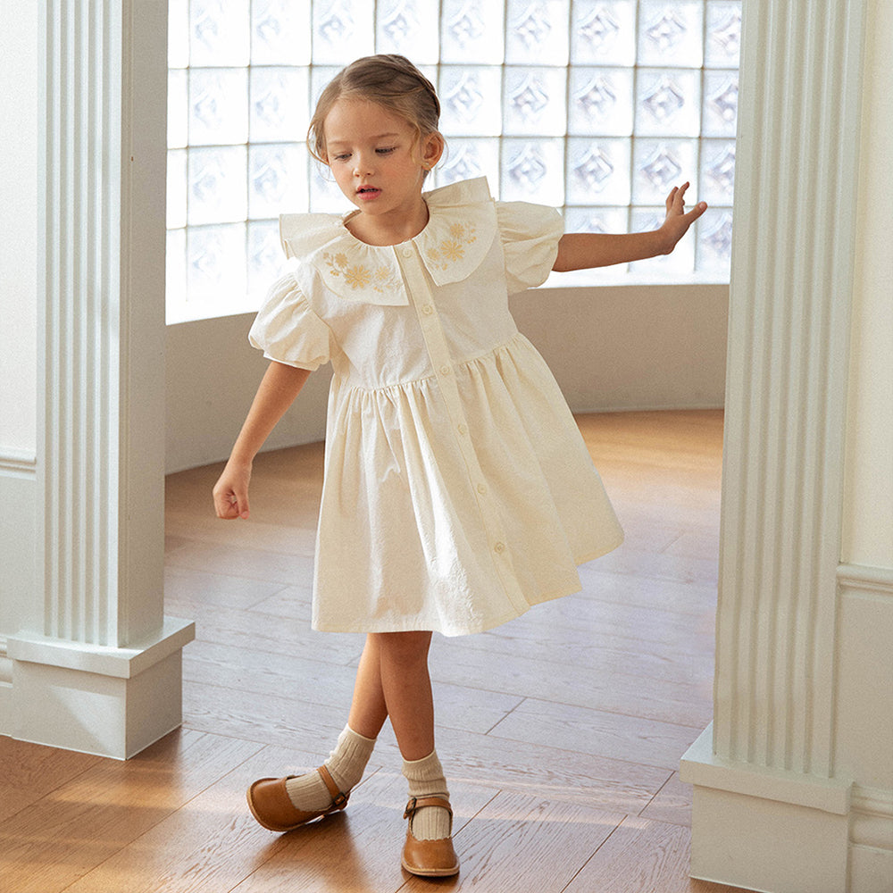 Flower Jeanne Pleated Midi Dress - Cream