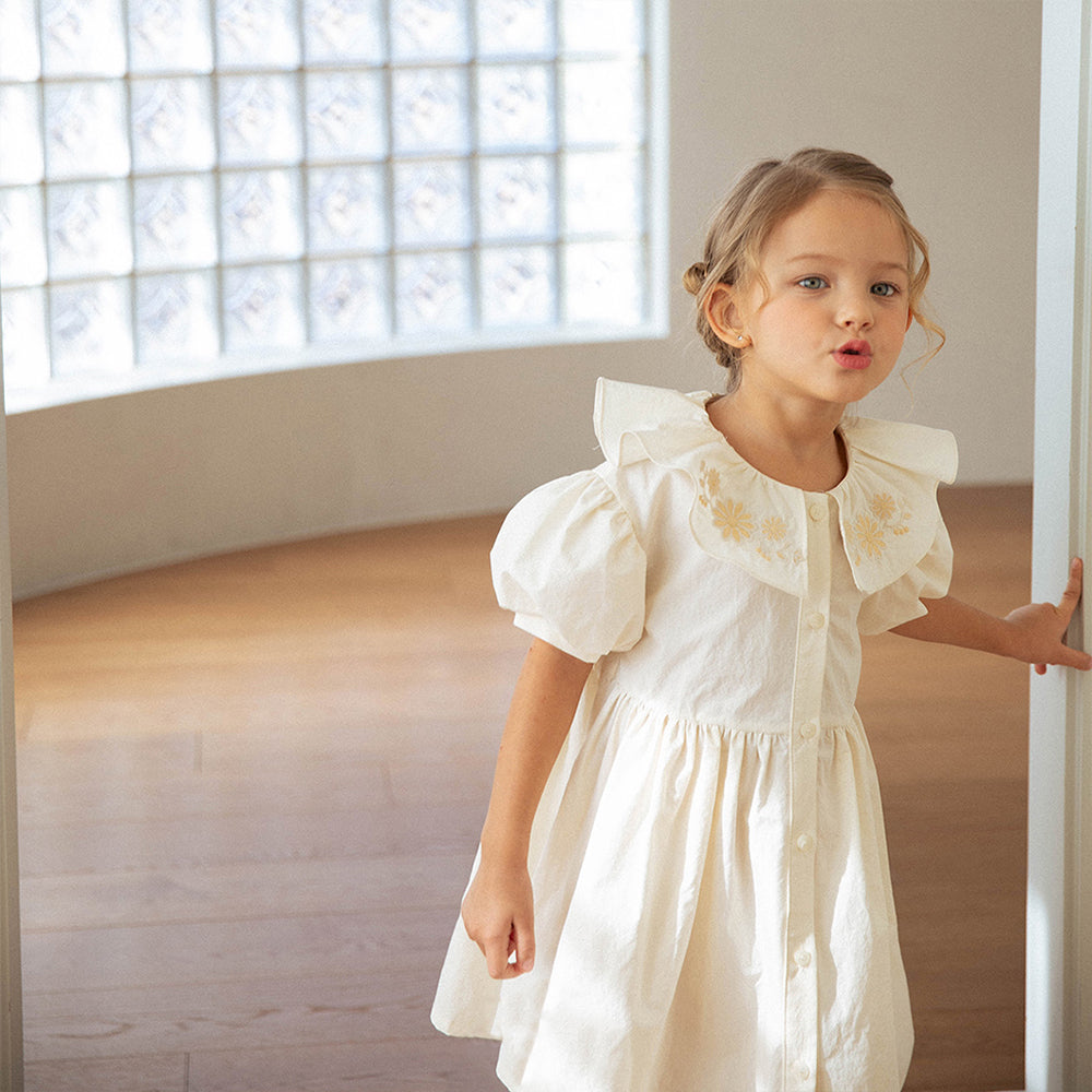 NOU NOU Flower Jeanne Pleated Midi Dress in Cream | cotton girls dress | Victoria Kids Wear