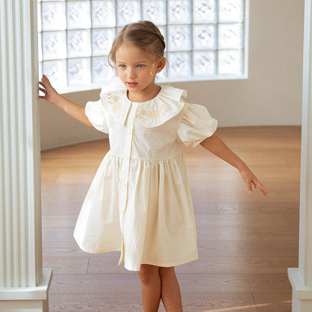 Flower Jeanne Pleated Midi Dress - Cream