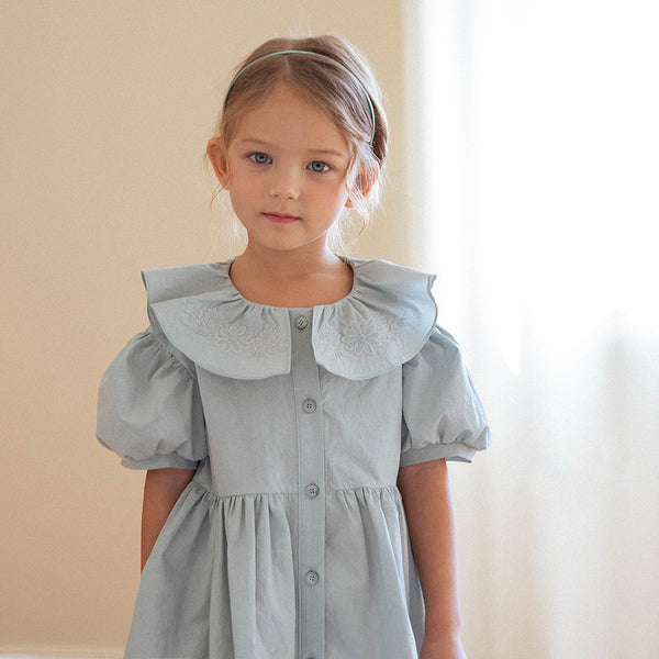 Flower Jeanne Pleated Midi Dress - Blue