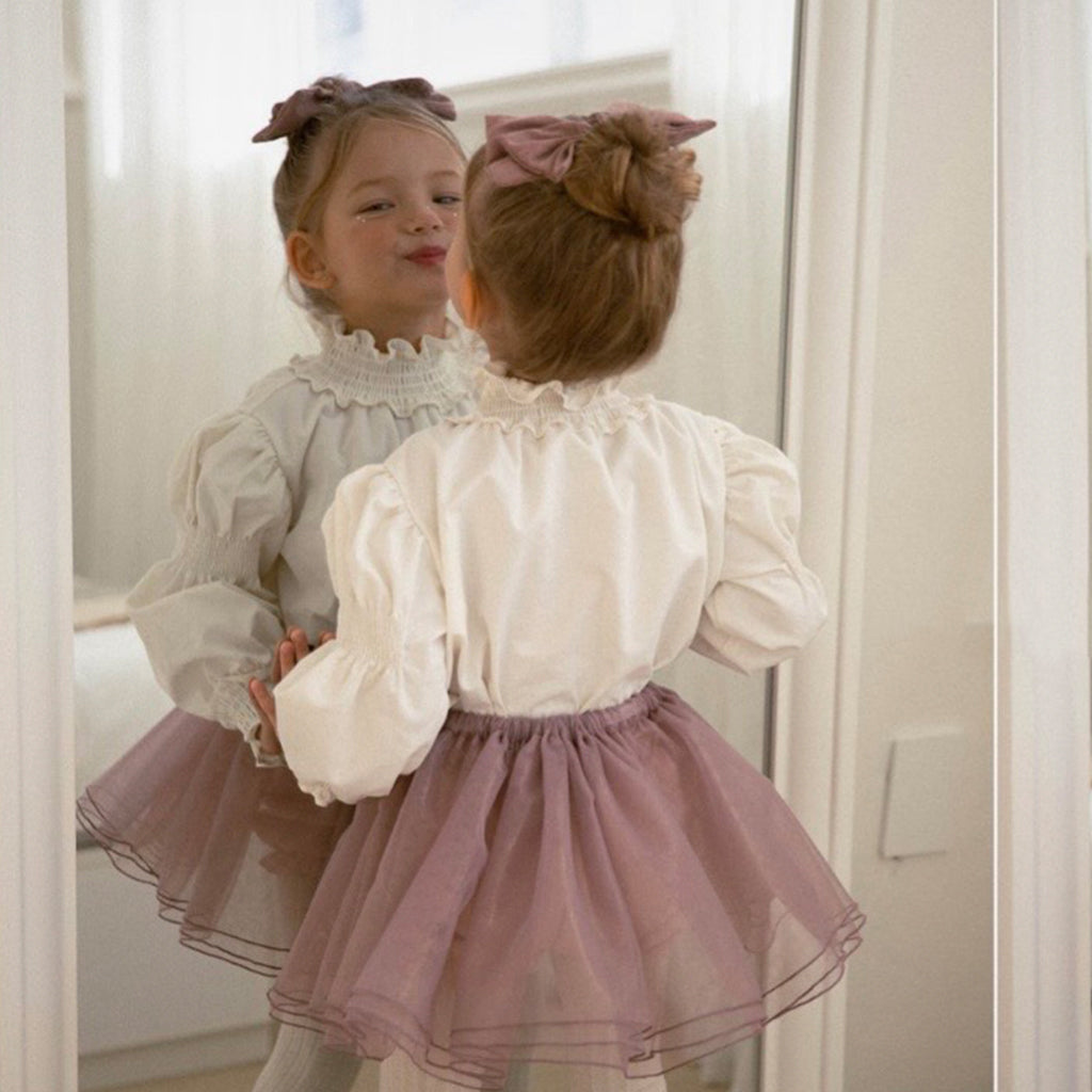 NOU NOU Rose Pintuck Cotton Blouse White – girls top alternate view