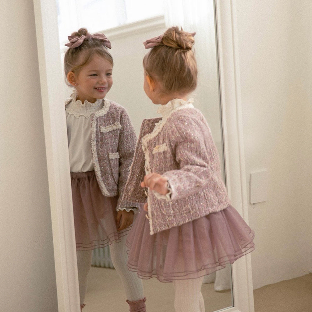 NOU NOU The classic tweed little lady jacket Pink – girls top close-up detail