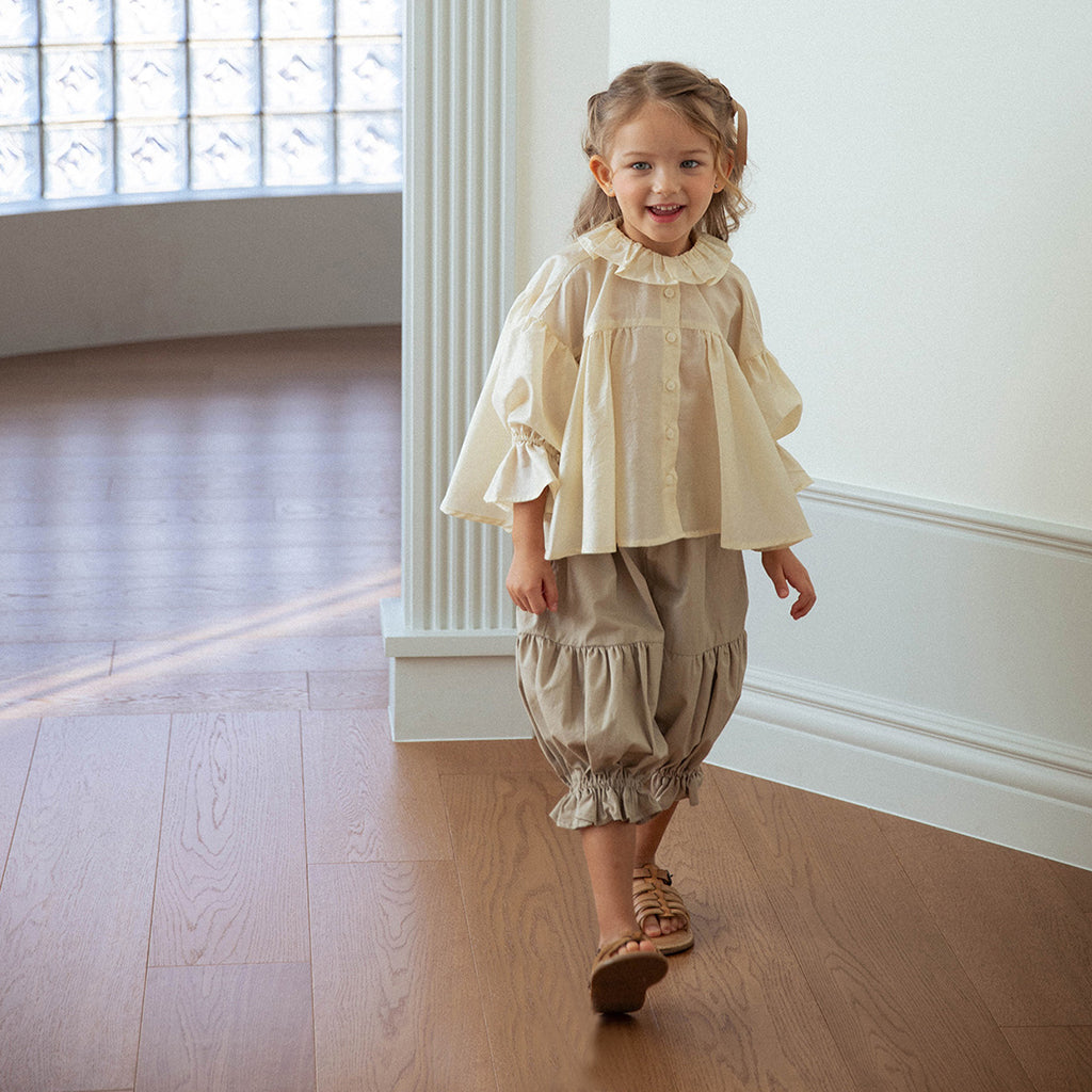 NOU NOU Silky Petal Flounce Blouse in Gold | cotton girls top | Victoria Kids Wear
