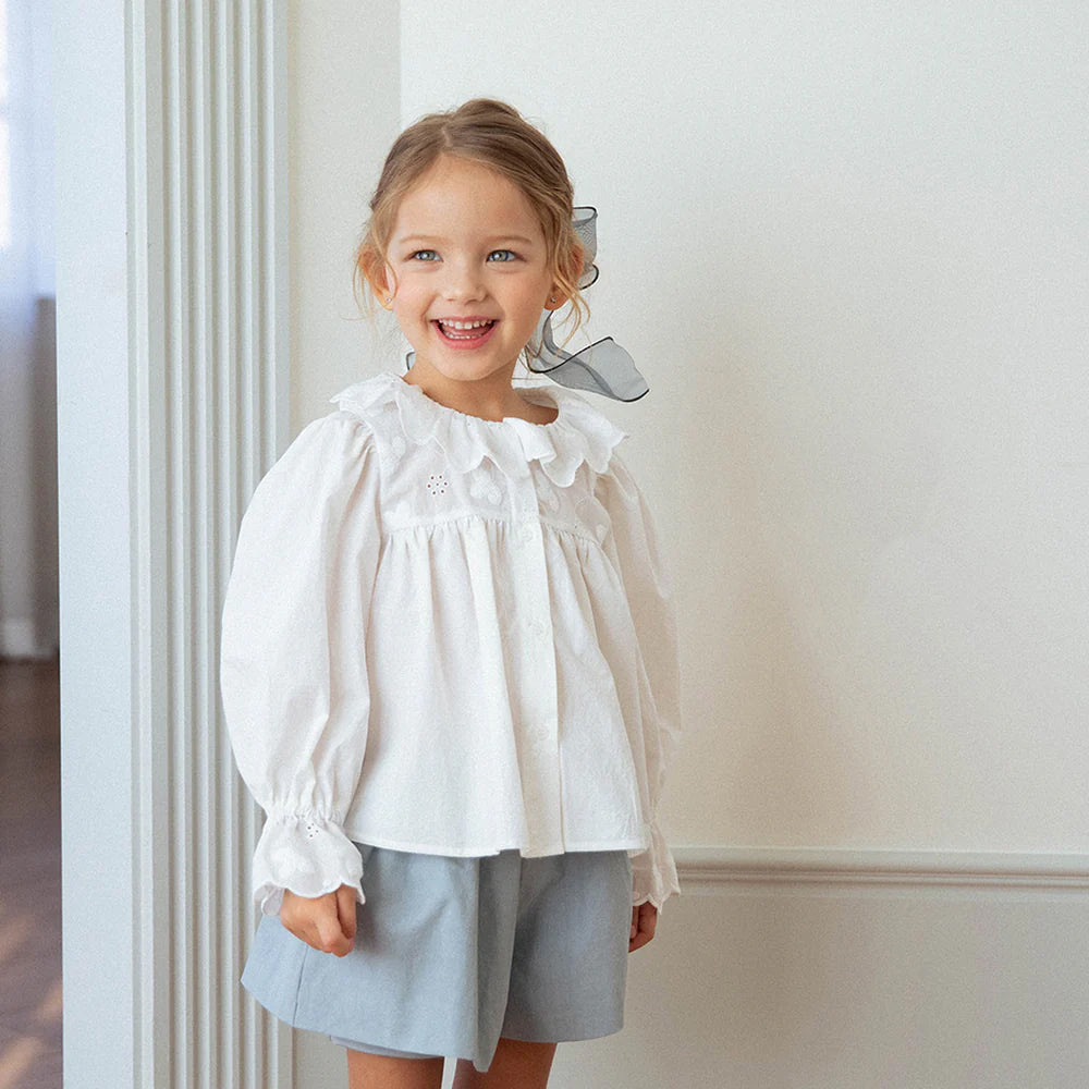 NOU NOU Olive Linen Relaxed Blouse in Ivory | cotton girls top | Victoria Kids Wear