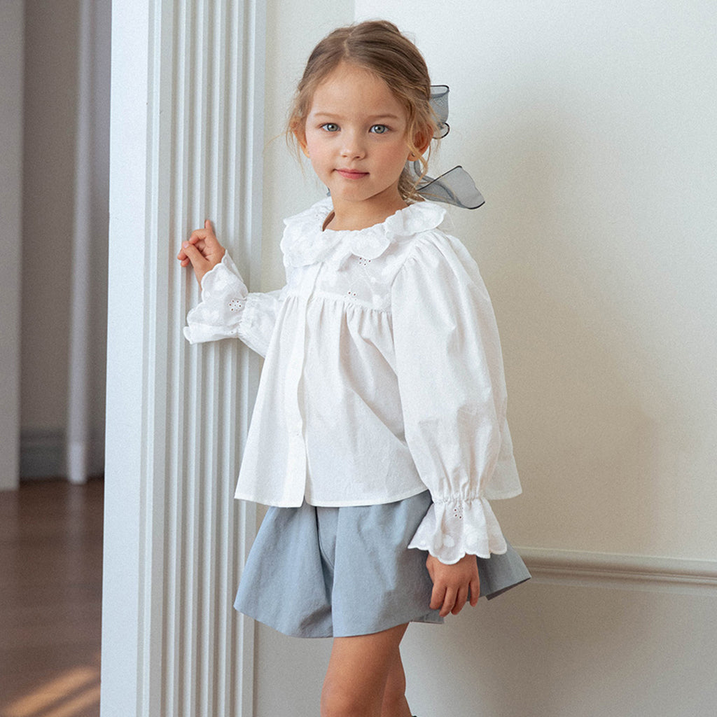 NOU NOU Miu Wide Culotte Shorts in Blue | cotton girls bottom | Victoria Kids Wear